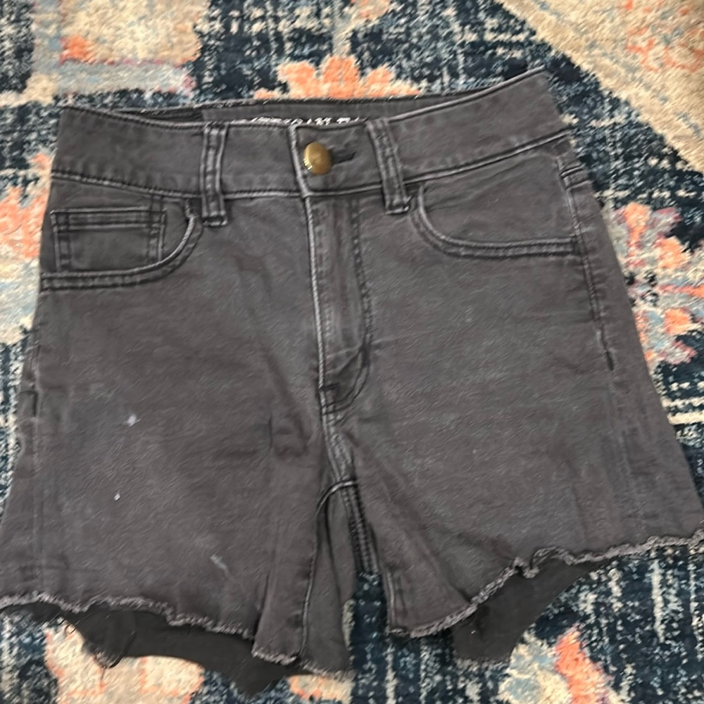 American Eagle AE black denim hi rise shortie sz 0